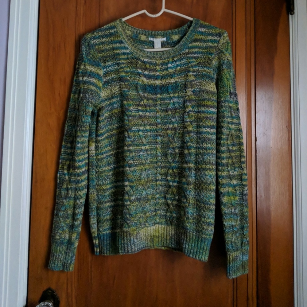 Green and blue striped sweater